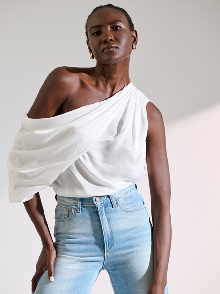 Picture of LIBELLOULA - White Draped Off Shoulder Blouse Calista